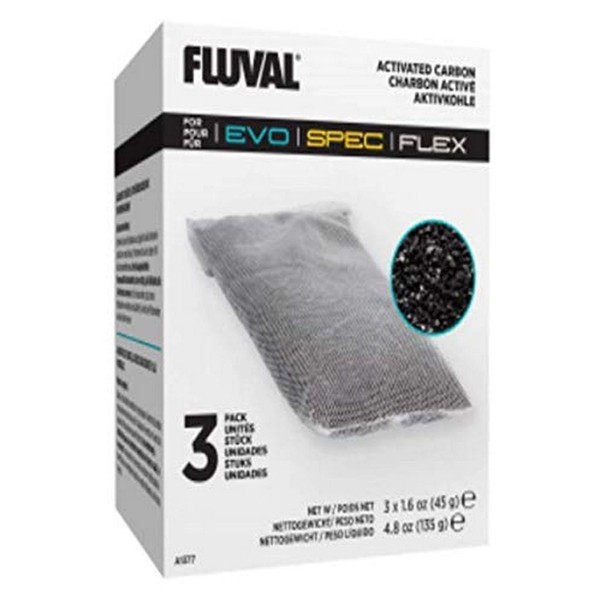 Fluval Spec/Evo/Flex Activated Carbon, Replacement Aquarium Filter Media, 3-Pack, A1377