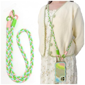Enze Smartphone Strap, Macaron Limited Color, Handmade Shoulder Strap, Long, Compatible with All Models, 1 Piece, light blue/pink/light green