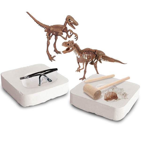 Discovery #MINDBLOWN Dinosaur Fossil Dig Excavation Kit, 15 Piece T-Rex & 10 Piece Velociraptor
