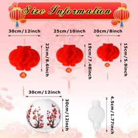 Tuanse 30 Decoraciones LED de Linterna de Año Nuevo Chino Incluyen Farol de Papel con Flor de Cerezo Linterna de Papel Roja Japonesa Luz de Linterna LED para Festival de Primavera Año Nuevo Lunar