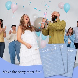 ZSHFMY Shower Games, Find The Guest Game - Gender Reveal Ideas Announcement Party Games Activity, Blue Theme 25 Game Cards, Shower Party Favor, Decorations & Supplies 008