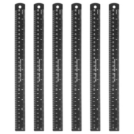 sourcing map 6pcs Metal Straight Ruler 30cm Metric SAE Aluminum Alloy Measuring Rulers Scale Tool with Hole for Measure Study Reading Classroom Office, Black