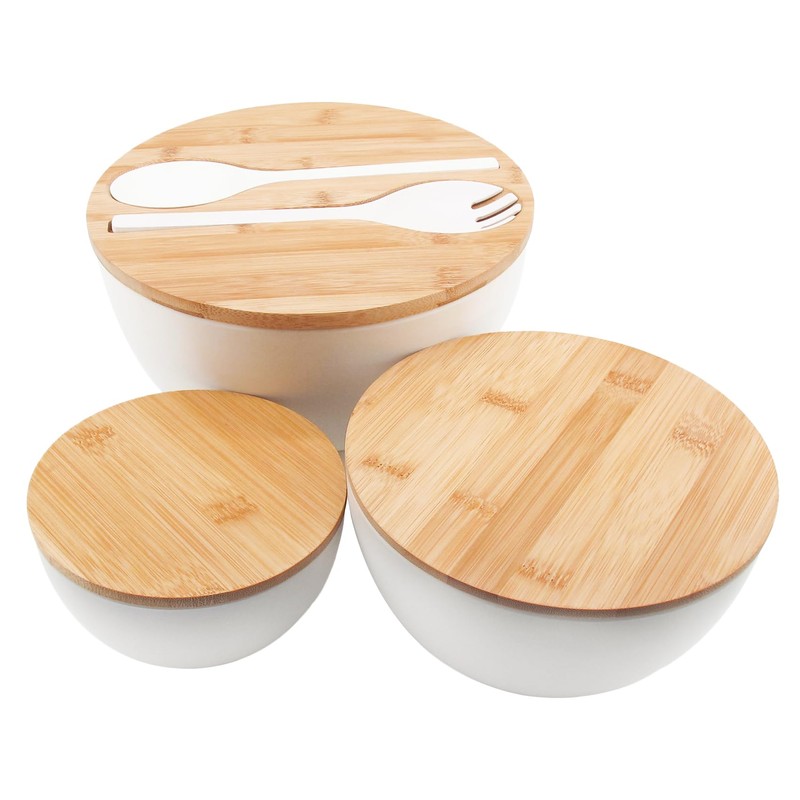 ECOWAY Salad Bowls Set of 3 with Lid & Serving