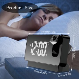 TNSLAND Projection Alarm Clock, Alarm Clock, Radio Alarm Clock with Projection 180°, LED Alarm Clock, Digital Clock, Snooze Double Change, Temperature, USB Port, Charging Function, Projection Clock