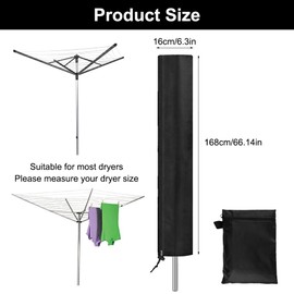 Wäschespinne Schutzhülle 168cm X 16cm X 16cm, 420D Oxford Wäschespinne Abdeckung Wasser- und Winddichte, UV-Schutz Schutzhülle für Wäscheschirme mit Reißverschluss, Allwetter Ganzjährig (Schwarz)