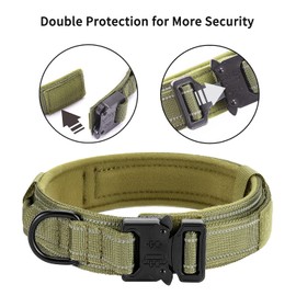 Reflective Tactical Dog Collar Adjustable for Training and Service K9 Dog Collar with Military Nylon Heavy Duty Metal Buckle and Control Handle for Medium and Large Dogs,1.5" Width Green L