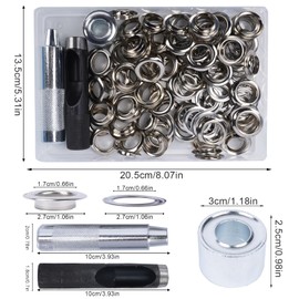 Luabue 200PCS 17MM Grommets Eyelets Tarpaulin Repair Kit Eyelet Punch Kit Metal Eyelets and Punch for Fabric Leather Craft Tarpaulin Curtains DIY and Decoration