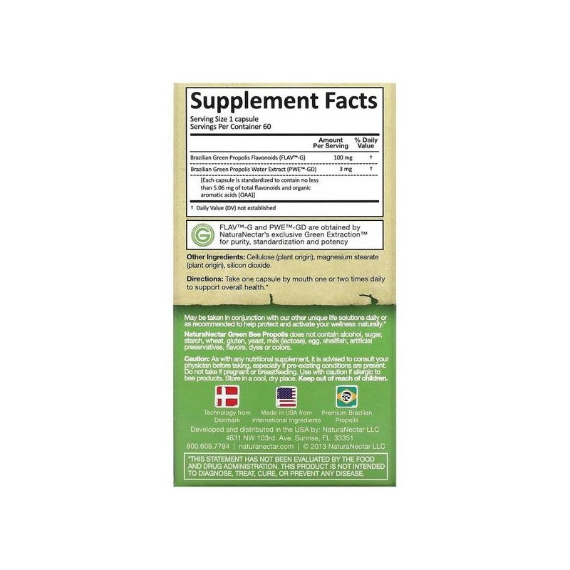 [해외직구] NaturaNectar 네추라넥타 그린비 프로폴리스 60베지캡슐 [Natural Import] NaturaNectar Greenbee