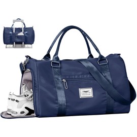 FIORETTO Womens Gym Sports Bag Travel Bag with Shoes Compartment & Wet Pocket, Weekend Overnight Duffle Hospital Bag Carry On Bag Holdall for Travel Swimming Navy Blue