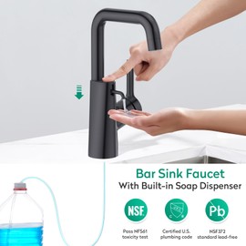 CREA Kitchen Faucets with Soap Dispenser,360° Swivel Straight Spout Black Bar Sink Faucet Single Hole 1 Handle Pre Wet Utility Faucet Laundry Room RV Bathroom Vanity Marine Stainless Steel