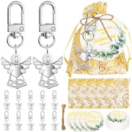 HAOBIN 12 Pieces Anchor Keychain Wedding Gift Keychains Gifts Angel Style Keychain+Organza Bag+Kraft Tag for Baptism Gifts,Guest Appreciation Gift (Angel)