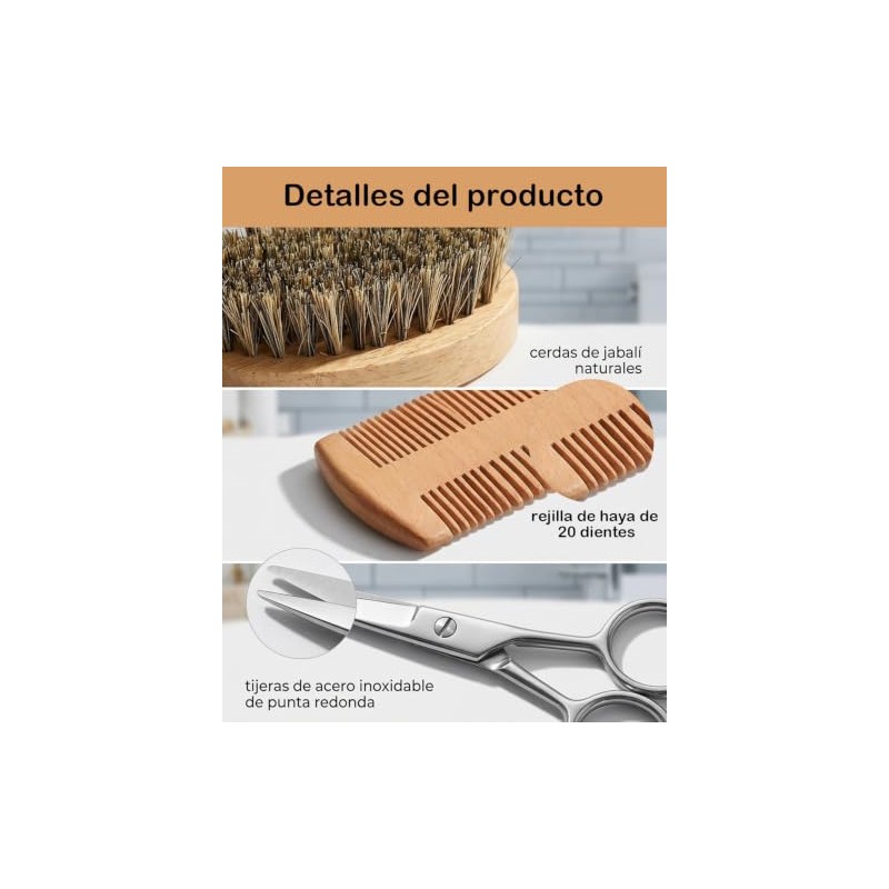 Piezas Cepillo Barba Hombre Set Peine Tijeras Cuidado Diario Viaje