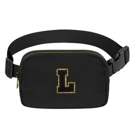 VOROLO Fanny Pack Crossbody Bag For Women And Men Belt Bag Gift For Women Bum Bag with Adjustable Strap for Sports, Black Letter L, 1 Pack Initial Letter Black