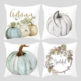 HIQE-FL Pack of 4 Autumn Cushion Covers, Autumn Cushion Covers, 45 x 45 cm, Autumn Decoration, Pumpkin Cushion Cover, Thanksgiving Cushion Covers, Decorative Cushion Cover, Pumpkin