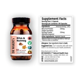 DR WAKDE'S Bilva & Nutmeg Capsules (60 Veg Caps, Naturally Calming and Bowel Support, Ayurvedic Supplement, Vegan, Herbal, All Natural, Made in UK)