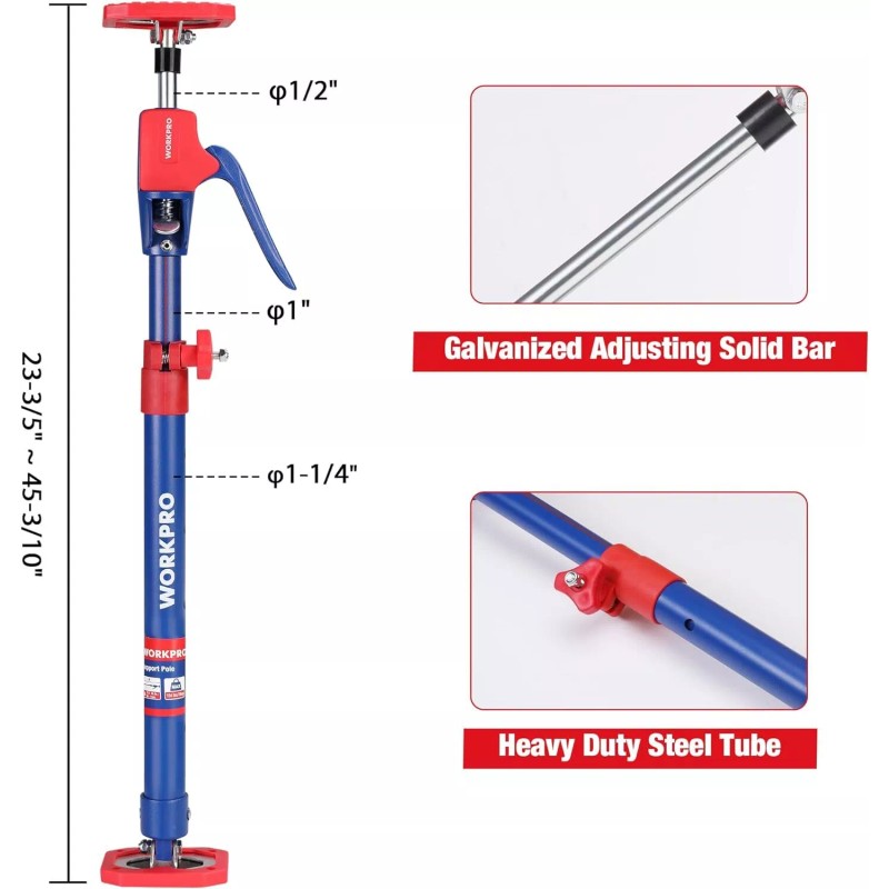 WORKPRO Cabinet Jack Support Pole 23-3/5" to 45-3/10" Steel Telescopic