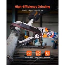 VEVOR 1000W Pipe Belt Sander, 6-Speed Tube Polisher 1100-3200rpm, Handheld Grinding Sanding Tool with 3PCS Sanding Belts, Ideal for Rust Burnishing Finishing Removal