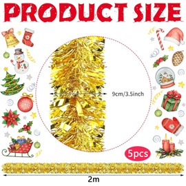 XIKTTK Christmas Tinsel Garland, 5 x 2 m Christmas Garlands, Shiny Garland Christmas, Christmas Wreath, Fir Garland, Christmas Decoration for Door, Stair Railing, Christmas Decoration (Gold)