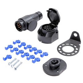 TAEUYYM Trailer Plug Socket 13 Pin and Metal Mounting Bracket Set, 12 V Waterproof Trailer Plug Socket 13 Pin with Waterproof Rubber Pad for Trailers Lorries RV Cars Caravans