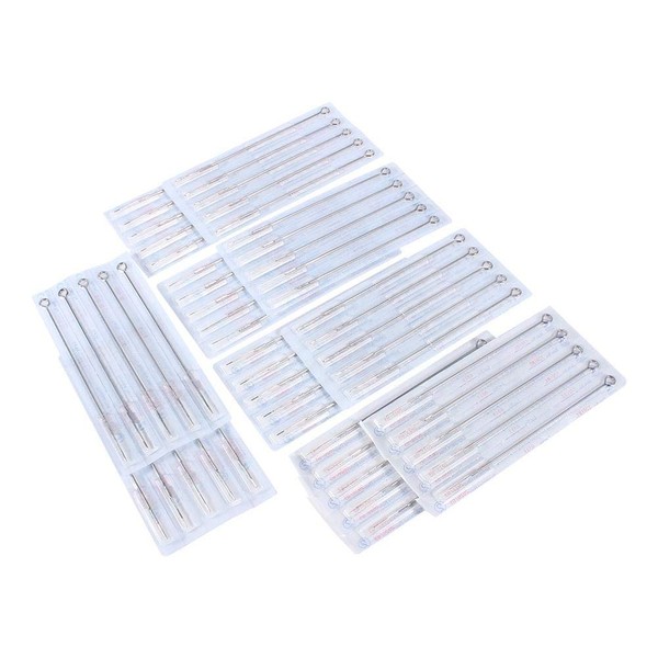 50 pieces tattoo needles, disposable, professional mixed sterilized, stainless steel round liner tattoo needles tool kit sets, mixed sizes 1RL 3RL 5RL 7RL 9RL