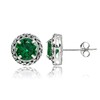 Sterling Silver Simulated Emerald Round Oxidized Rope Stud Earrings
