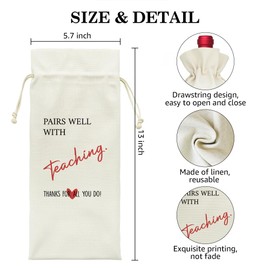 LAGZDFC Pairs Well With A Teaching Wine Champagne Gifts Bag, Reusable Wine Wrap Bag, Thank You Appreciation Gifts for Teacher Tutor, Teacher's Day Gift, Farewell End of Year Gift for Colleagues