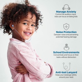 Softvox Kids Earplugs (5-12 yrs) with Lanyard–Noise Reduction for Children, Multi-Purpose Noise Sensitivity Ear Plugs for Home, School, Playtime & Beyond - 8 Ear Tips in XS/S/M/L, 26dB Ear Protection