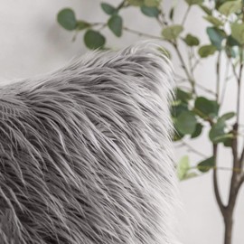 Phantoscope Decorative New Luxury Series Merino Style Grey Fur Throw Pillow Case Cushion Cover 18" x 18" 45cm x 45cm
