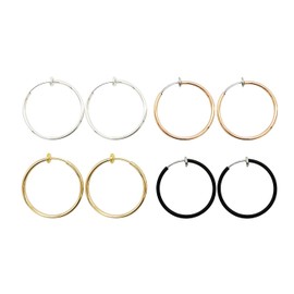Lanxy Clip On Earrings 4PCS Different Color Gold Silver Black Rose 0.98IN .18IN .57IN .96IN Stainless Hoop Earrings Clip On Earrings for Women Girls No Piercing, Acero inoxidable