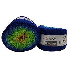 Yarnart Rosegarden, 500 g Bobbel Wool, Colour Gradient, 100% Cotton, Bobble Knitting Wool, Multicoloured (Blue, Green, Yellow 320)