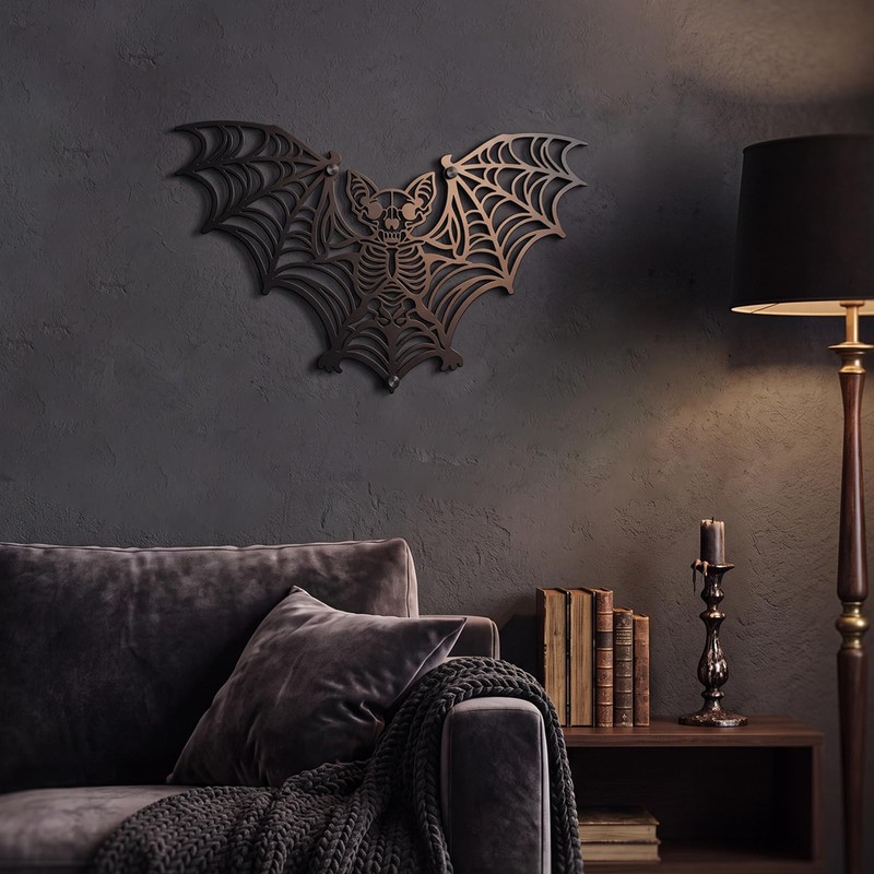Frienda Halloween Gothic Wall Decor Metal Bat Skeleton, 11.8x6.9''