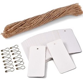 200PCS Price Tags with Pre Cut Jute String and Safety Pins,LOOMY Printable Blank White Paper Tags for Retail and Display