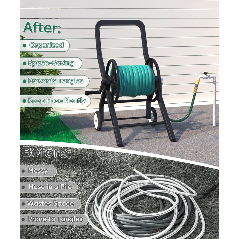 Artigarden Garden Hose Reel Cart with Wheels, Outdoor Water Hose