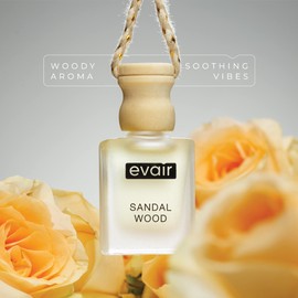 Evair Car Air Freshener with Essential Oils Fragrance in Glass Bottle with Wooden Diffuser Lid | 10 ml - Pack of 1 (Sandalwood)