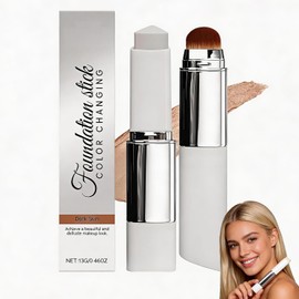 Barra de base de maquillaje que cambia de color, base de maquillaje en barra 2 en 1, con pincel para difuminar, maquillaje hidratante de larga duración, apto para todo tipo de piel.