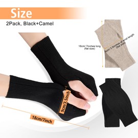 Kieswan 2 Pairs of Fingerless Gloves, Unisex, Knitted Pulse Warmers, Women's Soft Hand Warmers, Men's Winter Gloves Without Fingertips (Black, Camel), Black and Camel