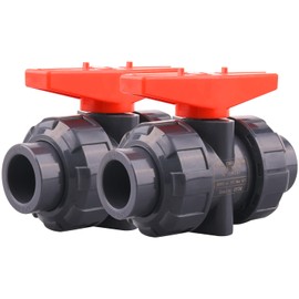 DERNORD 2 Pack PVC True Union Ball Valve with Full Port, EPDM O-Rings, and Reversible PTFE Seats,Rated at 200 PSI (1/2 inch Socket)