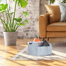 Relaxdays Felt Newspaper Basket, HxWxD: 22 x 32 x 99 cm, 2 Compartments, 1 Handle, Foldable Magazine Holder, Grey