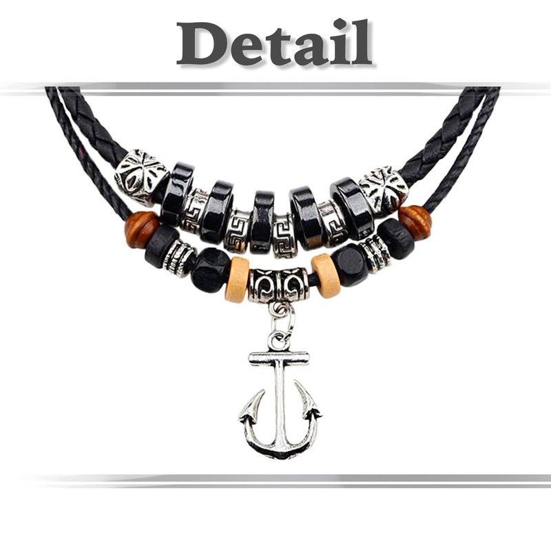 White Fang AZ089 Men's Necklace, Leather, Leather Cord, Equari, Retro