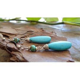 Turquoise Howlite Drop & Mottled Wood Wrapped Earrings