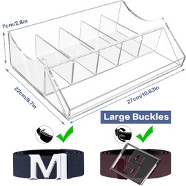 Acrylic Belt Organizer, ToyaJeco 5 Compartments Belt Storage Holder for Closet Drawer, Clear Belt Box Container Display Case with Display Stand for Tie Bow Tie Jewelry Watch