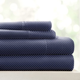 Linen Market Double-Brushed Patterned Microfiber Twin Sheet Set 3 Piece – Oeko-TEX Certified Ultra Soft & Wrinkle-Free - 16" Deep Pocket Sheets - Easy Care Twin Size - My Heart Navy