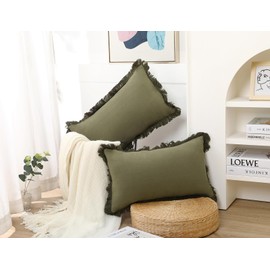 NUYECY Set of 2 Boho Throw Pillow Covers 26x41,Beige Yellow Neutral Couch Pillow Case with Tassel Fringe Decorative，Modern Accent Farmhouse Cushion Covers for Sofa Couch Bed Living Room