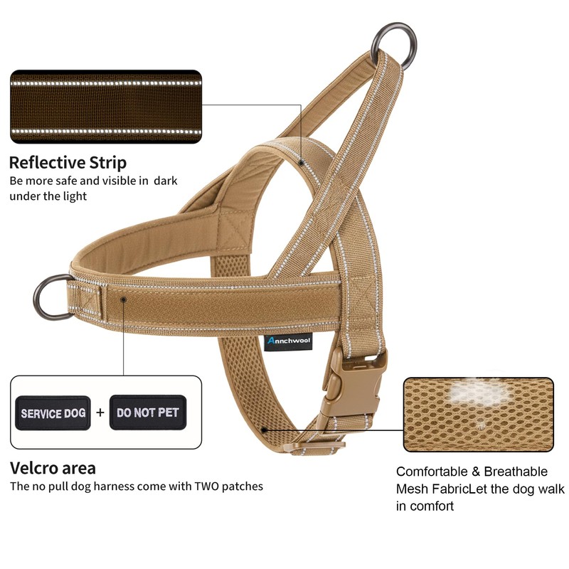 Annchwool No Pull Dog Harness,Heavy Duty Reflective Collar & Leash