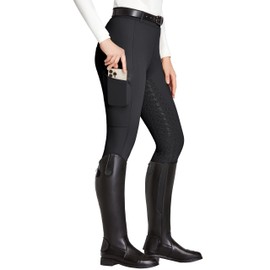 FitsT4 Sports Women's Full Seat Riding Tights with Zipper Pockets Horseback Riding Pants Equestrian Breeches for Women Black L