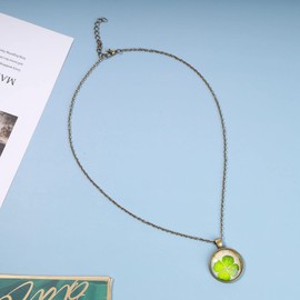 Yienate Long Chain Time Gemstone Necklace Glass Stone Neck Chains Creative Pendant Vintage Amber Necklace Sweater Chain for Women and Girls, Bronze