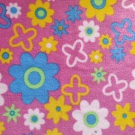 Printed Polar Fleece Fabric Material - Pink Flowers, 1Mtr 150cmx100cm