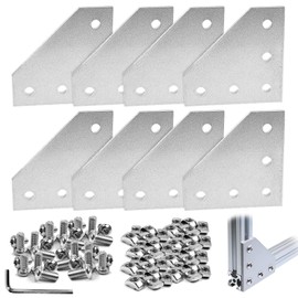 8 Pieces L-shaped Corner Aluminium Profile, 5-Hole L Shape External Profile Connection Plate Made of Aluminium, with 40 M5 Nuts, 40 M5 Screws, 1 M3 Key, for 2020 Aluminium Profile