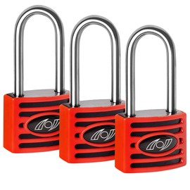 2.5 Inch Long Shackle Small Padlock Keyed Alike 1-1/4” (30mm) Wide Lock Body, Key Locks for School Gym Locker, Sports Locker, Fence, Gate, Toolbox, Case, Hasp Storage(3 Pack Red)