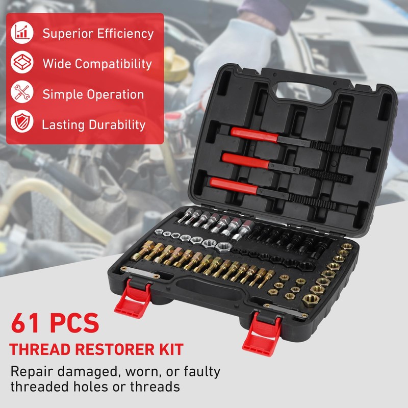 Jurtmy 61Pcs Thread Restorer Kit, Rethread Repair Tool, UNC, UNF